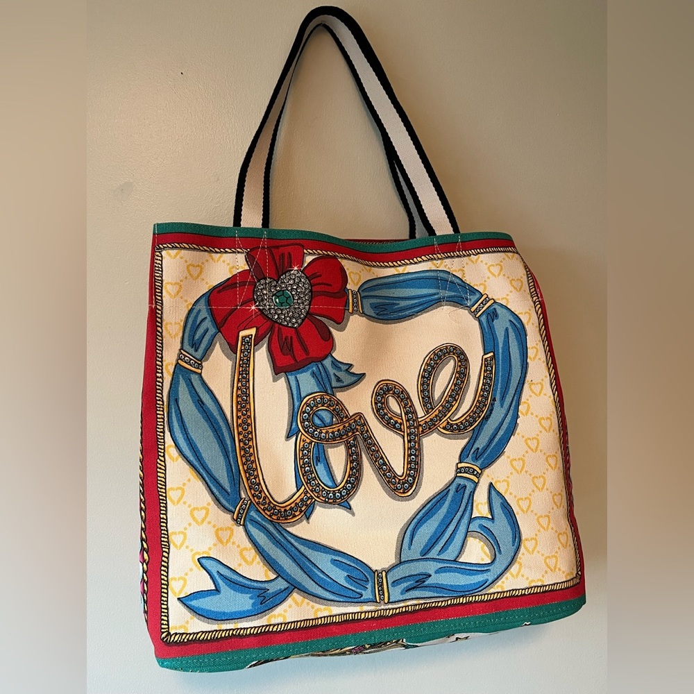 Brighton Sparkle And Shine Cotton Canvas Tote With Webbed Straps NWT